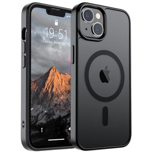 SUPFINE Magnetic for iPhone 14 Case & iPhone 13 Case (Compatible with MagSafe)(Military Grade Drop Protection) Translucent Matte Shockproof Phone Cover,Black