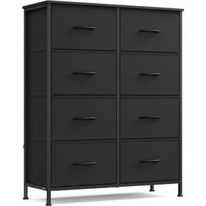 SONGMICS Dresser for Bedroom, Chest of Drawers, Steel, MDF, 8 Non-Woven Fabric Drawers, Storage Organizer Unit, Closet, Entryway, Ink Black and Ebony Black ULGS124B01S
