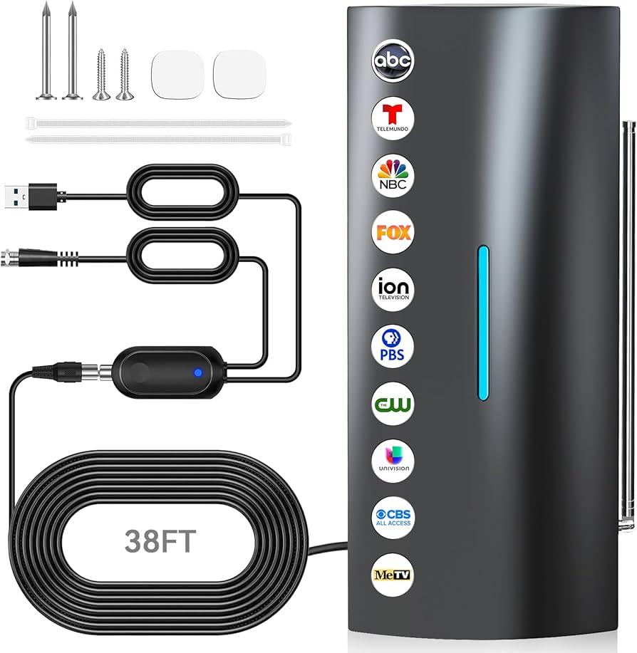 2800+ Miles Range TV Antenna, 2025 Strongest Digital Antenna for Smart TV Indoor with Amplifier, 360° Long Range Reception HD Local Channels -38FT Coax Cable -Supports 8K, 4K, 1080P for Smart/ Old TVs