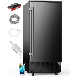 Under Counter Ice Maker with Drain Pump, 90Lbs/Day Commercial Ice Maker Machine with 25Lbs Storage Capacity, 24H Timer, Auto Clean, Built-in Freestanding Ice Machine for Home, Cafe, Bar