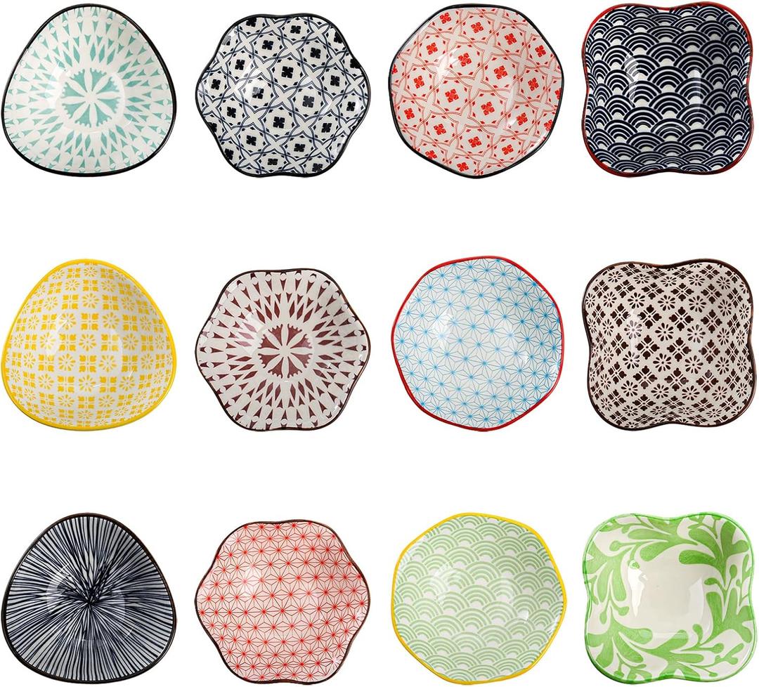 Frcctre Set of 12 Ceramic Dipping Sauce Bowls, 3 Oz Porcelain Pinch Bowls Soy Sauce Dish Set, Small Prep Bowl Condiments Dishes Side Dishes for Sauces Ketchup Appetizer Condiment BBQ
