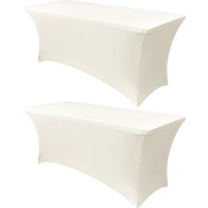 Obstal 8Ft Stretch Spandex Table Cover for Standard Folding Tables - 2 Pack Universal Rectangular Fitted Tablecloth for Party, Banquet, Events, Trade Show (Cream, 96L x 30W x 30H Inches)
