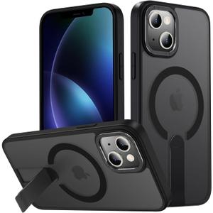 for iPhone 14 Case with Kickstand, Compatible with MagSafe, [Invisible Stand] Anti-Slip Shockproof Military-Grade Protection, Magnetic Slim Translucent Phone Case for iPhone 14 (Black)