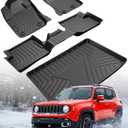 DiffCar for Jeep Renegade Floor Mats & Cargo Liner 2023 2022 2021 2020 2019 2018 2017 2016 2015, All-Weather Rubber Front Rear Trunk Carpet for Renegade Car Accessories, 4PCS TPE Balck (Not for Sport