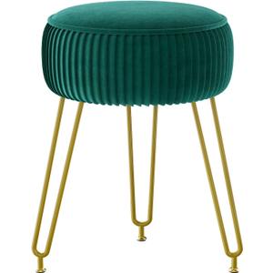 IBUYKE Velvet Round Footrest Stool Ottoman, Makeup Vanity Stool Side Table, Velvet Dressing Table Seat, Pouf Couch Stool, Golden Steel Legs, Green LG-30L (without storage)