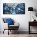 Blue Tree Forest Waterfall Wall Art Nature Landscape Canvas Print Painting, 40"L x 20"W