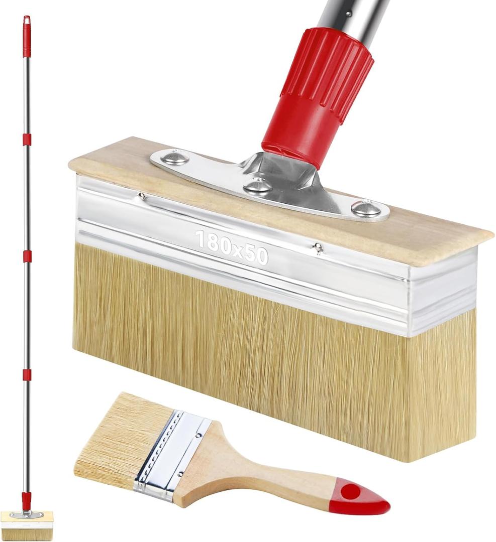 60" Long Handle 7" Deck Stain Brush Applicator with 3" Paint Brush for Woodstains, Oils, Decking, Decking Stains, Deck Coatings, Fence Wall Furniture Paints