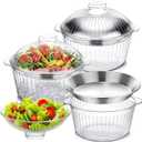 Baderke 3 Set 8.54 Chilled Salad Bowl with Ice Chiller Base and Lid Chilled Serving Trays with Stainless Steel Plate Cold Food for Party Outdoor Picnic (Flip Bowl,Stainless Steel Gray)