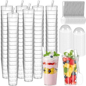 200 Pcs 3oz Mini Dessert Cups with Lids and Spoons - Jello, Clear Plastic Parfait & Pudding Shooter Cups for Tasting Party, Catering, Wedding, Birthday Appetizer, Yogurt, Fruit, Cheesecake