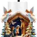Shellwei Christmas Nativity Scene Paper Towel Holder with Round Base Christmas Christian Bathroom Decor Rustic Jesus Dispenser Kitchen Paper Holder Stand for Countertop Toilet Home Accessories