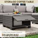LHBcraft 7 Piece Patio Outdoor Furniture Set, Outdoor Sectional, All-Weather Hand-Woven Wicker Patio Sectional Sofa, Rattan Outside Furniture with Grey Cushion and Glass Coffee Table, 7 PCS