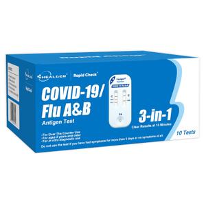 Healgen Rapid Check COVID-19, Flu A&B Antigen Test Kit, OTC 3-in-1 Flu & COVID Home Test, Easy to Read Dual Windows, Results in 15 Mins, 18-Month Shelf Life, 10 Test