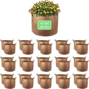 10 Gallon Garden Grow Bags, 30 Pack 10 Gal Planter Bags Fabric Pot, Nonwoven Grow Pots Heavy Duty Aeration Fabric Pots with Handles, Garden Fabric Planters for Vegetables Flowers (Brown)