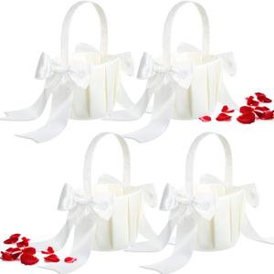 4 Pieces Rustic Flower Baskets for Weddings Western Flower Basket for Anniversary, Wedding Banquet Party Supplies(Delicate Style)