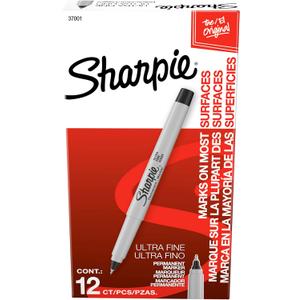 Sharpie Permanent Markers, Ultra Fine Tip, Black, 12 Count - Office Supplies, Quick Drying, Fade Resistant, Ideal for Posters, Drawing, Coloring