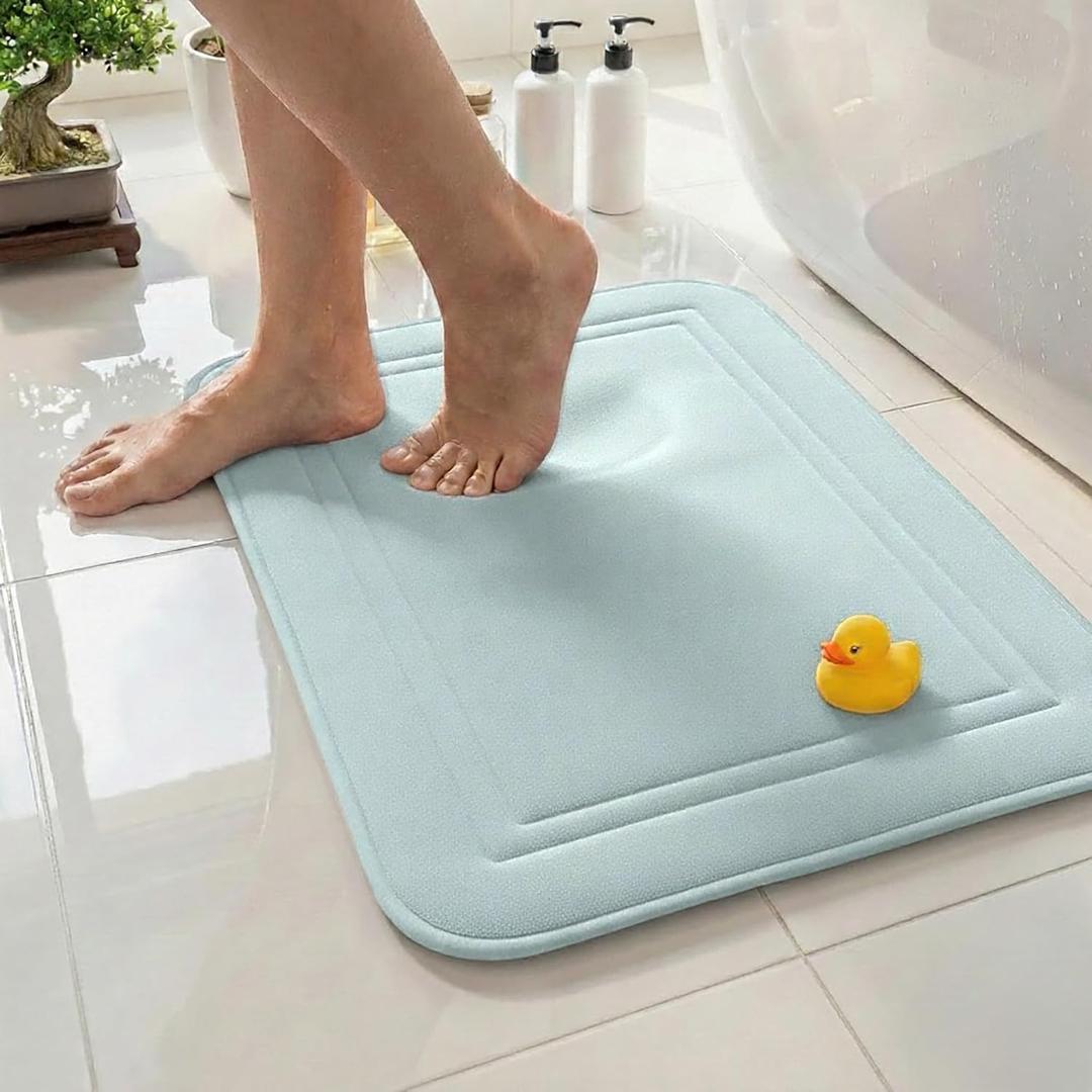 ITSOFT Memory Foam Bath Mat 31x20, Non Slip, Machine Washable, Quick Dry & Absorbent Rugs, Bath Mats for Bathroom Floor, Tub & Shower, Bathroom Rug, Spa Blue