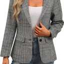 ELLEVEN Women's Lapel Collar Plaid 2 Button Boyfriend Blazer Suit Houndstooth Work Office Blazer Jacket (X-Large)