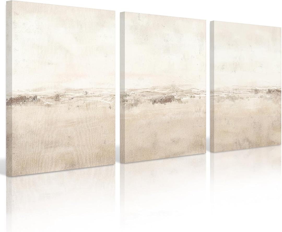 Baccone Beige Abstract Wall Art Set of 3 Neutral Canvas Wall Art Prints Boho Abstract Picture Modern Abstract Art Wall Decor Minimalist Artwork for Living Room Beroom Decor 16x24 Inch Wrapped Canvas (16''x24'' Wrapped Canvas)
