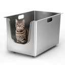 Stainless Steel Litter Box 13.7'' High Sides, XL Metal Cat Litter Box with Curved Low Entry, Cat Litter Pan for Big & Multiple Cats, Pet Toliet with Handy Wheels for Easy Moving