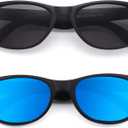 2 Pack Reader Sunglasses for Men Women Classic Rectangle Reading Glasses Outdoor Full Lenses Magnifying Eyewear UV Protection Black/Blue+1.25