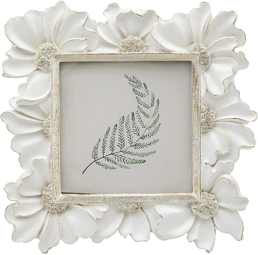 4x4 Small Vintage Picture Frame, Tiny Antique White Ornate Square Photo Frame, for Tabletop and Wall Display, Decorative Floral Design Retro Home Decor, Old Fashioned Photo Gallery Art