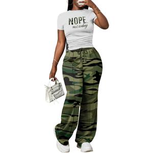 PINSV Women's 2 Piece Outfits Lounge Sets Ruched Short Sleeve Tops and Wide Leg Pants Tracksuit (Green, XL)