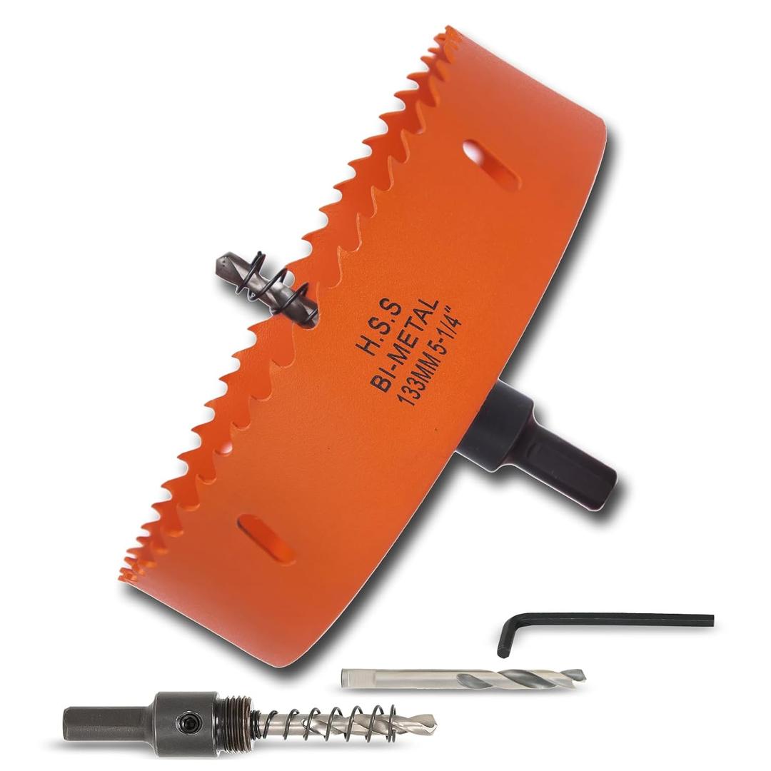 5-1/4 Inch Hole Saw with Arbor for Metal Wood Plastic, 5.25 in Bi-Metal Hole Cutter for Different Project with Smooth and Flat Drilling Edge, Fast Chip Removal