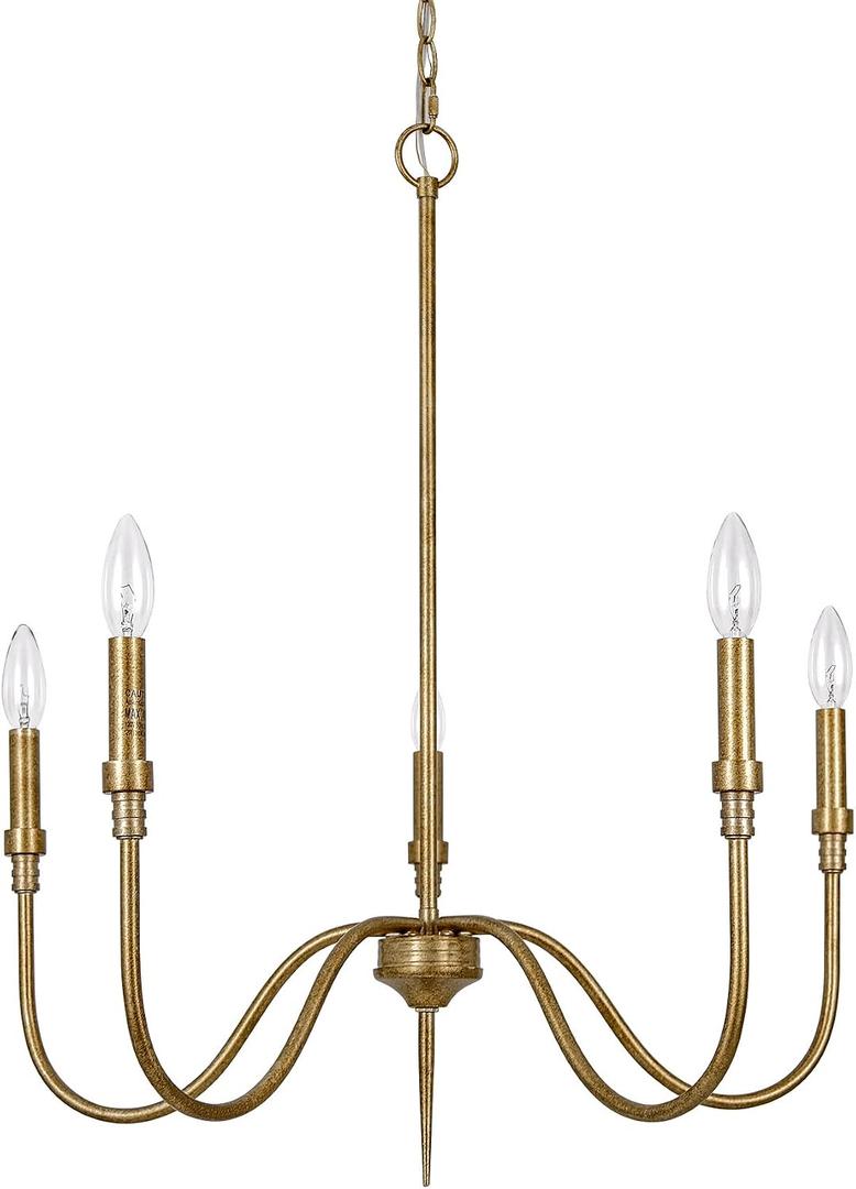 5-Light Farmhouse Chandelier Lighting Fixture, Linear Pendant Light for Kitchen Island Living Dining Room, Antique Gold Finished