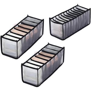 HSLFUAI Pack of 3 Mesh Drawer Organizer Underwear Drawer Organizer Socks Compartment Storage Mesh Clothing Sorting Drawer Divider Organizer(7Grids+7Grids+11Grids)