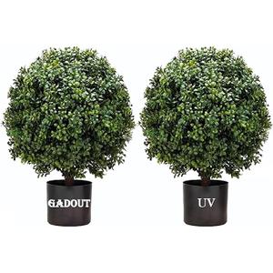 Artificial Boxwood Ball Topiary Tree, Set of 2 Boxwood Ball-Shaped Artificial Topiary, for Porch Outdoor or Indoor