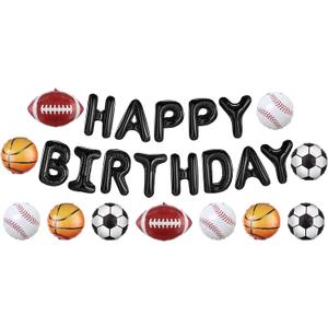 2 x Sports Birthday Party Decorations Football Basketball Baseball Soccer Balloons, Aluminium Foil Happy Birthday Banner Sports Themed Party Supplies for Boys Kids