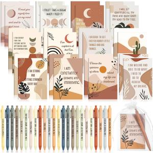 Mooliwe 72 Set/144 Pcs Positive Affirmation Gift Set Gratitude Notebooks with Pens Small Bags Motivational Encouragement Notepads Daily Affirmations Journal for Women Stress Relief Self Care (Rainbow)