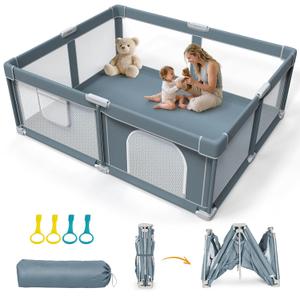 Foldable Baby Playpen - 71"x59" Collapsible Play Pen for Babies and Toddlers - Indoor Outdoor Foldable Play Yard with 4 Handles - Folding Baby Playpen with Bag Portable Travel Play Yard