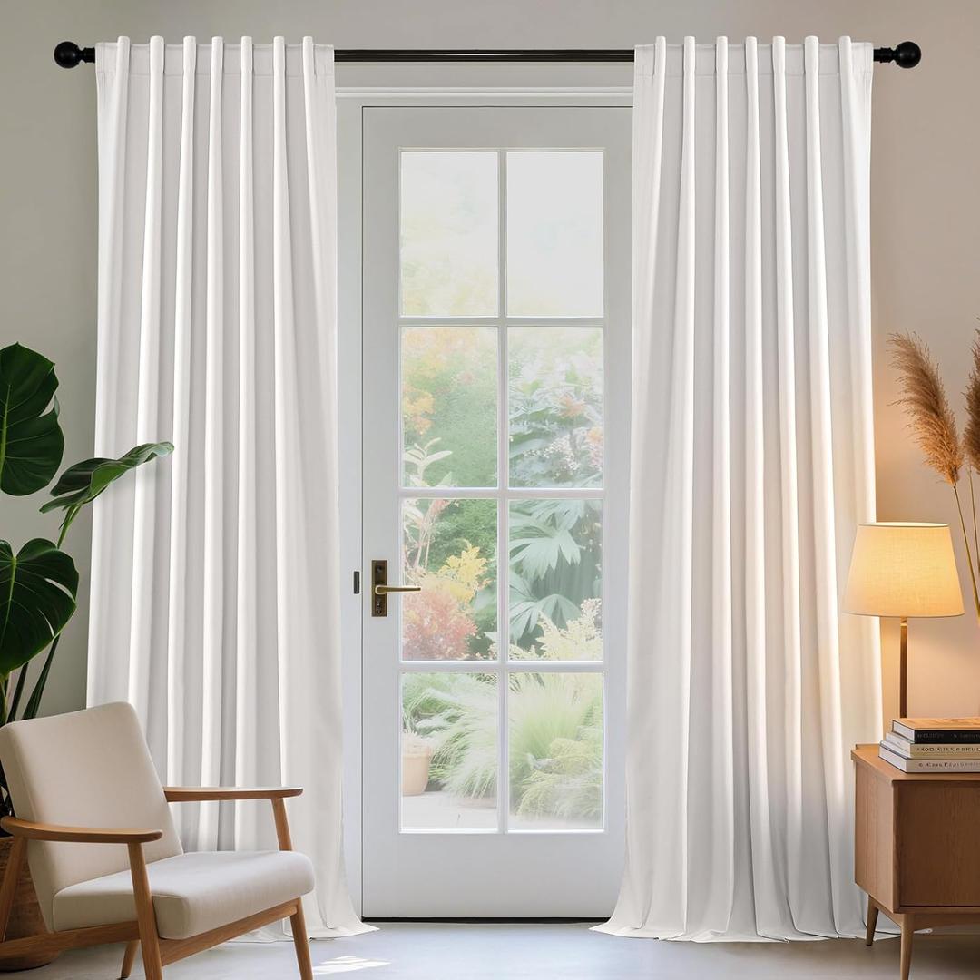 Joydeco White Blackout Curtains 96 Inches Long - Linen 100% Blackout Curtain 2 Panel Set, Rod Pocket & Back Tabs Thermal Insulated Window Drapes for Bedroom Living Room (Pure White,52" Wx96 L)