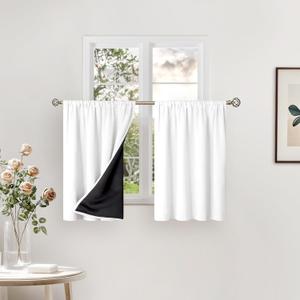 BGment White Short Blackout Curtains for Small Window 36 Inch Long, Thermal Insulated Curtains for Bedroom Loft Bathroom Basement Kitchen Soundproof Rod Pocket Café Curtains, 2 Panels, 42 Wide