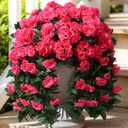 Faux Geraniums Artificial Flowers for Outdoors Summer Porch Outside Decor, 2PCS Hotpink Silk Geraniums Vines Fake Hanging Plants UV Resistant Look Real for Outdoor Planters Patio Garden Balcony Home