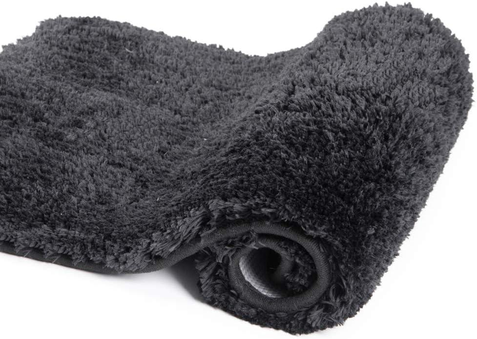 Large Bathroom Rug (100 x 60 cm, Black) Extra Soft and Absorbent Shaggy Bathroom Mat Machine Washable Microfiber Bath Mat for Bathroom, Non Slip Bath Mat, Luxury Bathroom Floor Mats