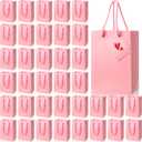 Sherr 50 Pcs Pink Gift Bags with Handles Tags 5.3 x 3.7 x 8.1 Inches Small Glossy Paper Bags Bulk Wedding Birthday Baby Shower Party Favor Gifts