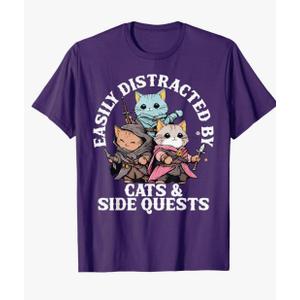 Cats Side Quest Distracted Tabletop Funny Men Women Kids Dad T-Shirt Large