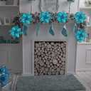 24 Pcs Christmas Teal Blue Glittered Mesh Holly Leaf Artificial Poinsettia Flowers Picks Tree Ornaments 5.9" W for Teal Blue Christmas Tree Wreath Garland Floral Gift Winter Wedding Holiday Decoration