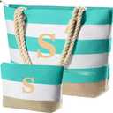 Extra Pool Beach Monogrammed Tote Bag with Zipper, Initial Birthday Travel Christmas Personalized Gifts for Women
 (S)