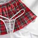 Avidlove Sexy Lingerie Set for Women Plaid Mini Skirt Outfit with Thong Set 4 Piece (Small, B-white)