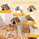 Wooden Hamster Platform, Natural Wood Small Animal Cage Platform with Ramp and Ladder for Hamsters Gerbils Mice, Hideout for Climbing Enrichment, Syrian Dwarf Hamster Castle Cage Accessories (Large)