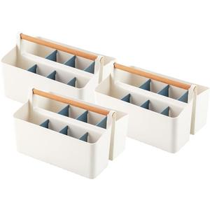 3 pcs Large Portable Caddy with Handle, Art Supplies, DIY Divided Basket for Crafts Colored Pencils Pen Holds Brushes (Blue Dividers)