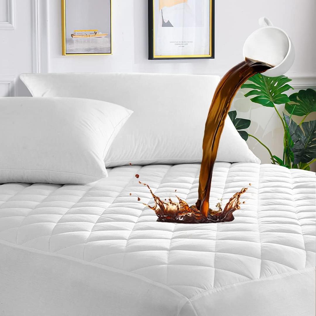 UNILIBRA Quilted Fitted Mattress Pad Cal King Size, 100% Waterproof Breathable Cooling Mattress Topper, 6''-18'' Deep Pocket Hollow Cotton Alternative Filling Mattress Cover