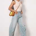Allimy Womens Jeans High Waisted Rise Ripped Baggy Loose Fit Ankle Barrel Y2K Boyfriend Horseshoe Raw Hem Wide Leg Jeans for Woman Trendy 2026 Denim Capri Pants Light Blue Size 6