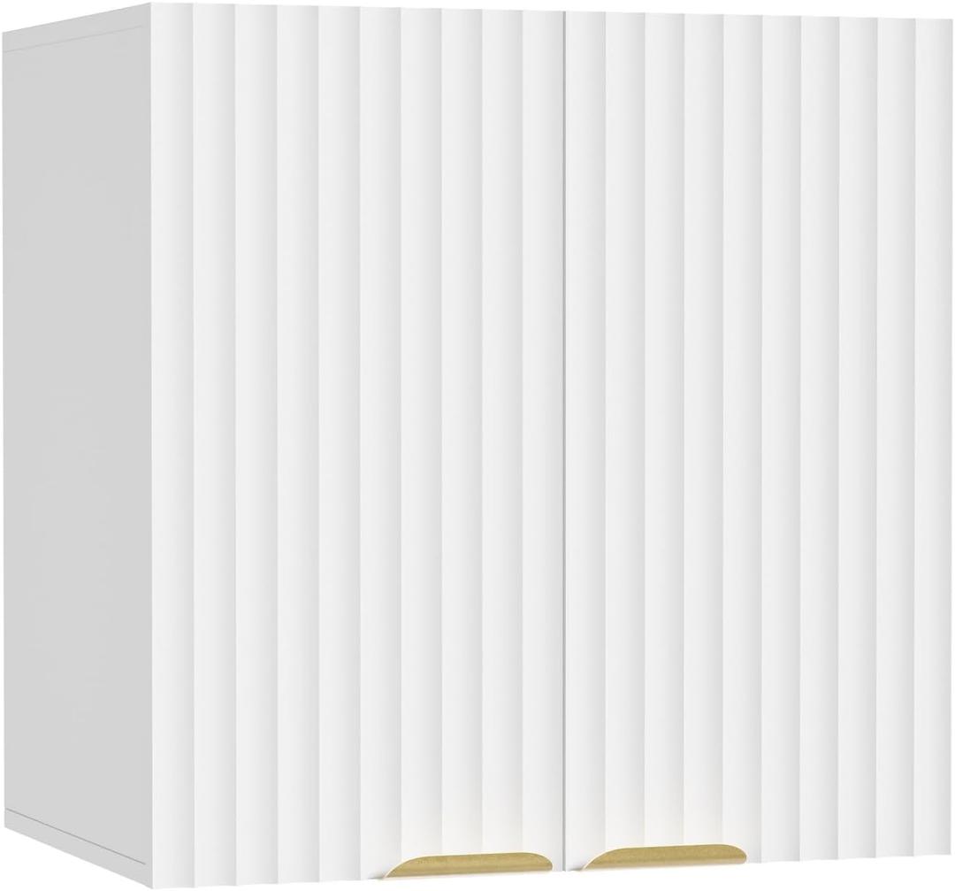 ChooChoo Bathroom Wall Cabinet, Kitchen Storage Cupboard Cabinet with 2 Doors, Fluted Laundry Room Cabinet for Bathroom, Kitchen, Garage, White