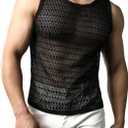 JOGAL Mens See Through Lace Shirts Sleeveless Muscle Tops (Black, S)