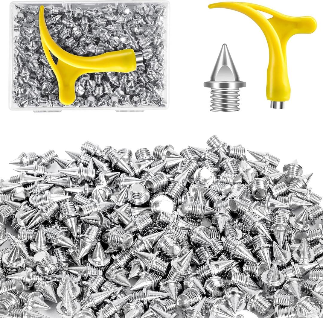 1/4 Inch Track Spikes,130pcs Stainless Steel Pyramid Shoe Spikes with Spike Wrench for Track and Cross Country,Replacement Spikes for Sprint Sports Short Running Shoes (Silver)