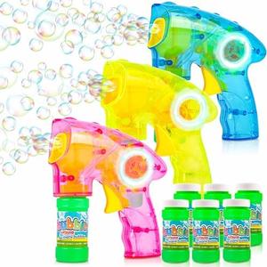 ArtCreativity Friction Powered Light Up Bubble Blaster Gun Set of 2 (No Batteries Needed) Includes LED Bubbles Guns and 2 Empty Bottles Fluid, Outdoor, Indoor Fun Gift Idea, Summer Party Favors